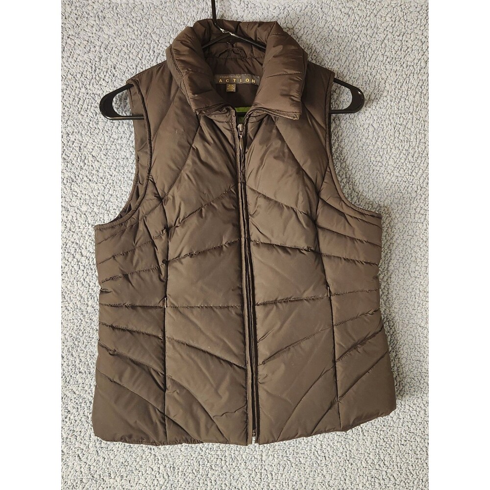 Kenneth Cole Reaction Down Quilted Vest Womens Size Medium Brown Pockets